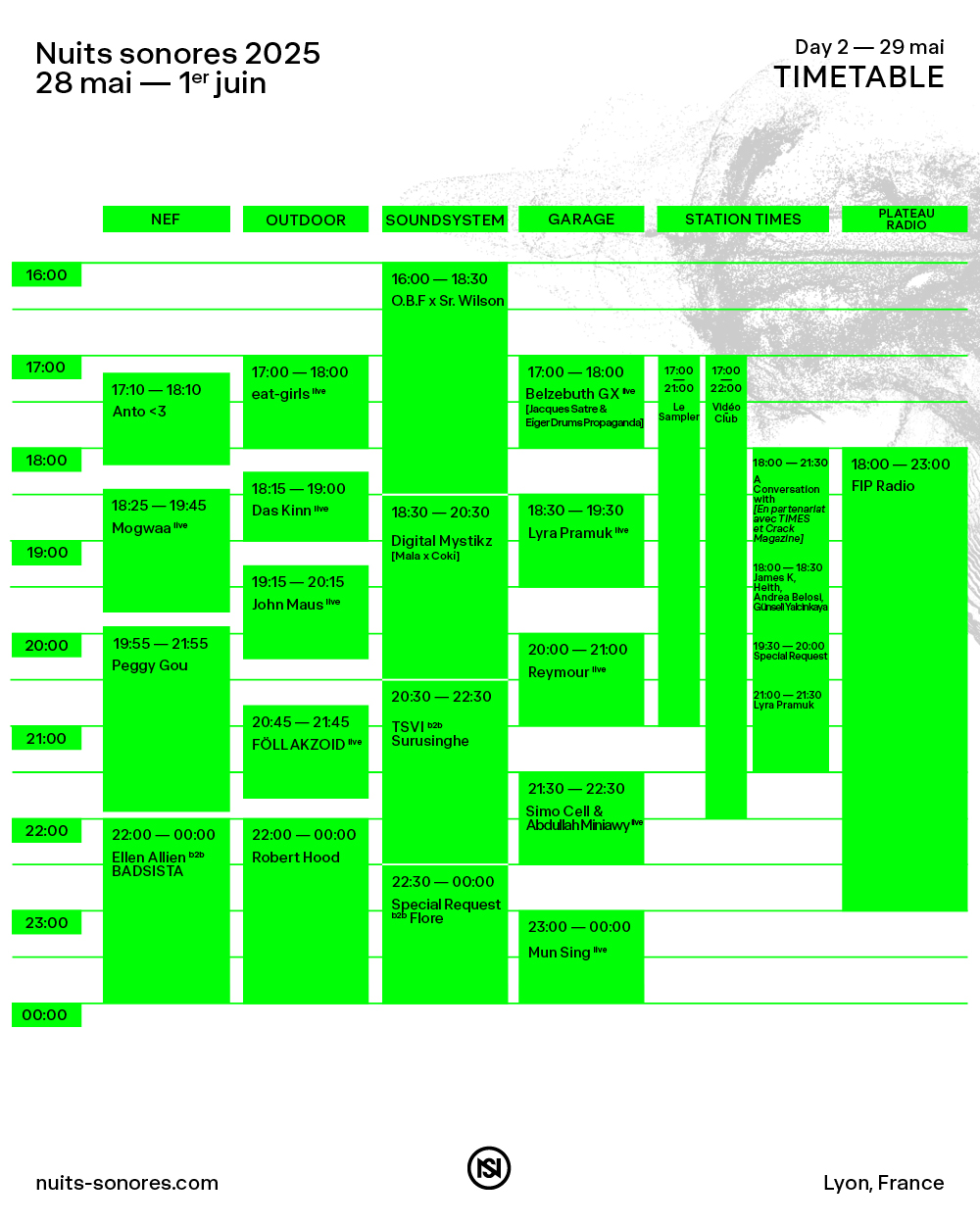 TIMETABLE – DAY 2 – Nuits sonores 20252