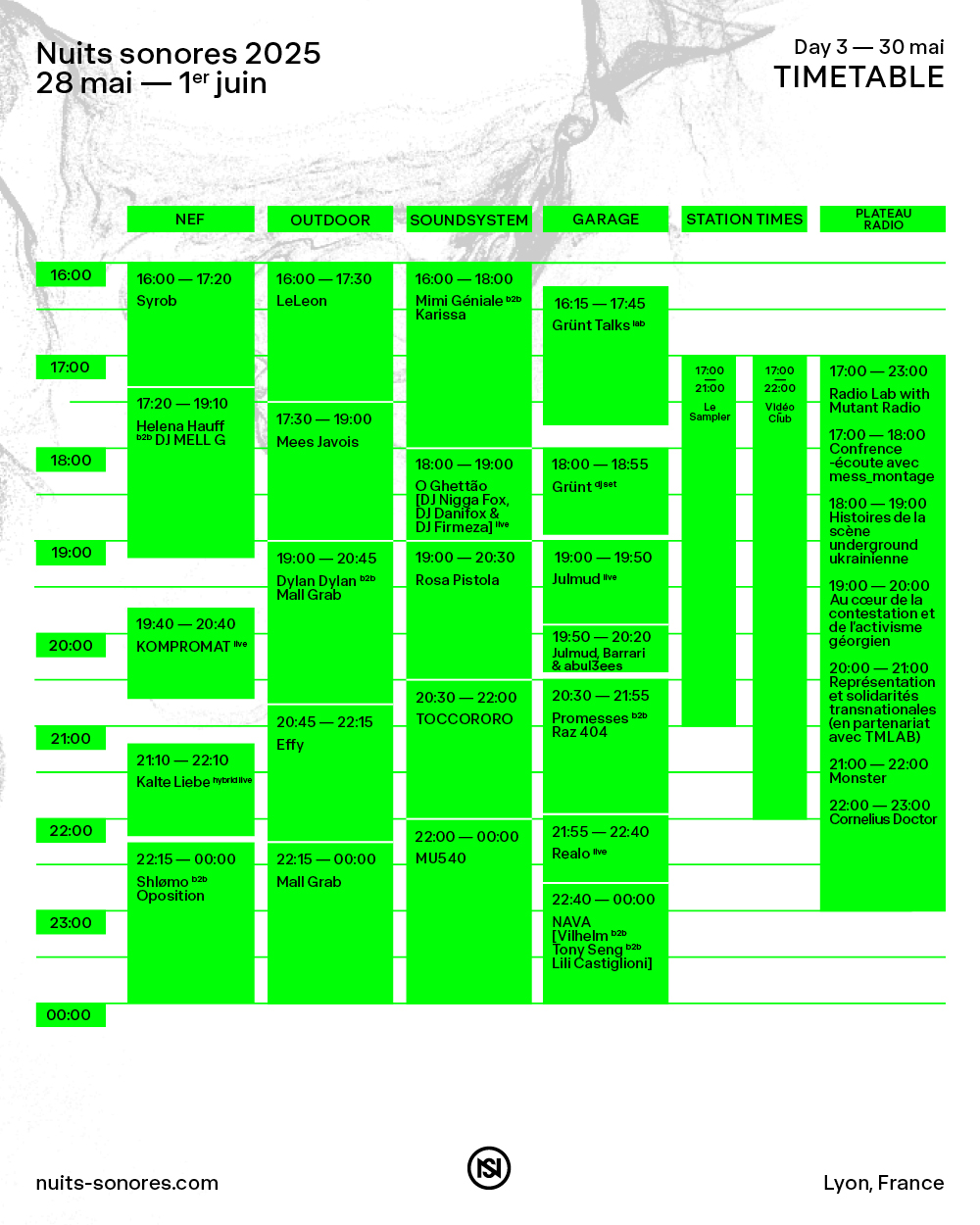 TIMETABLE – DAY 3 – Nuits sonores 20253