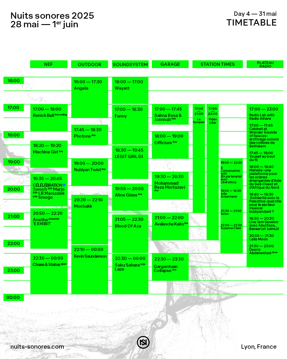 TIMETABLE – DAY 4 – Nuits sonores 20254