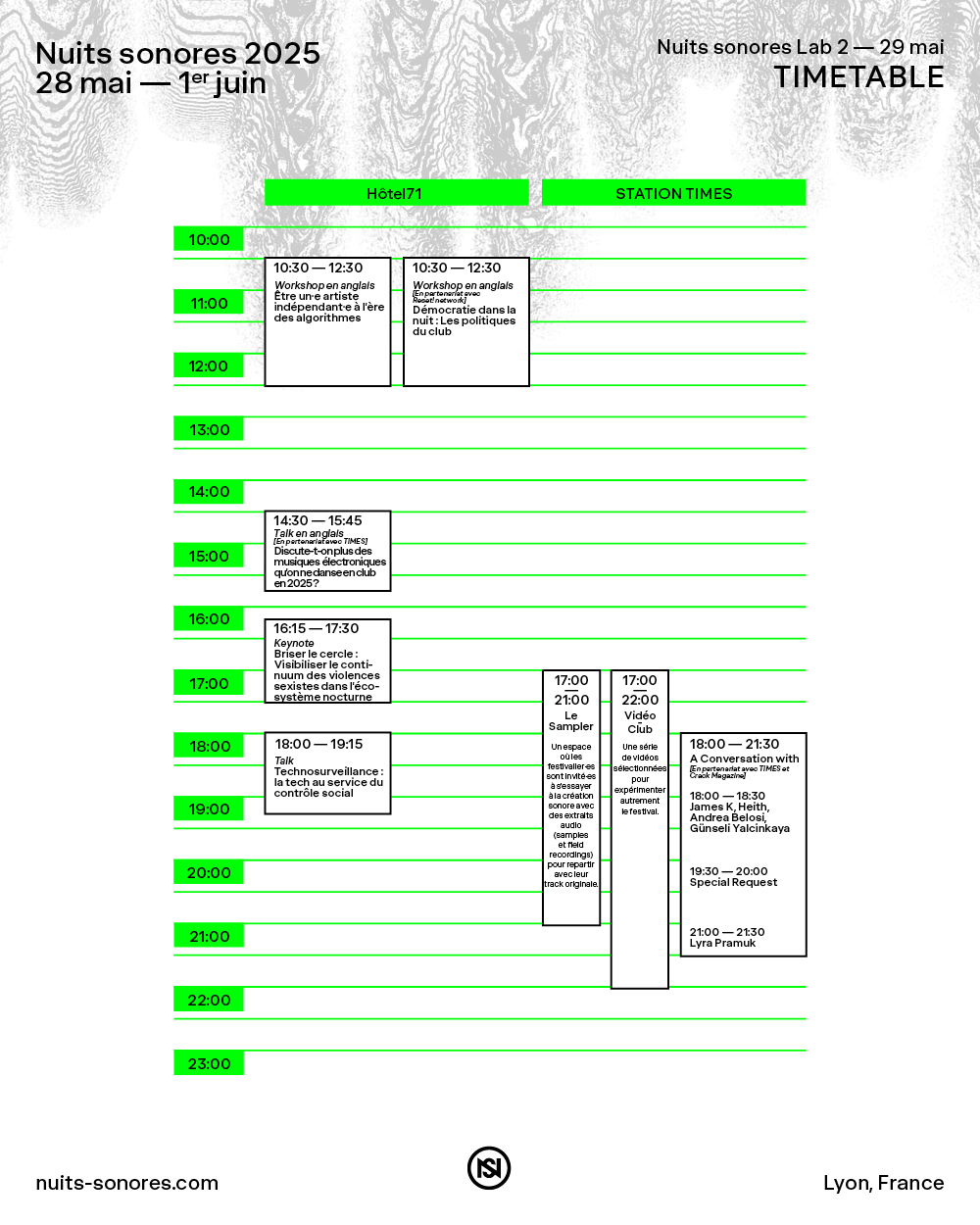 TIMETABLE – LAB 2 – Nuits sonores 202511