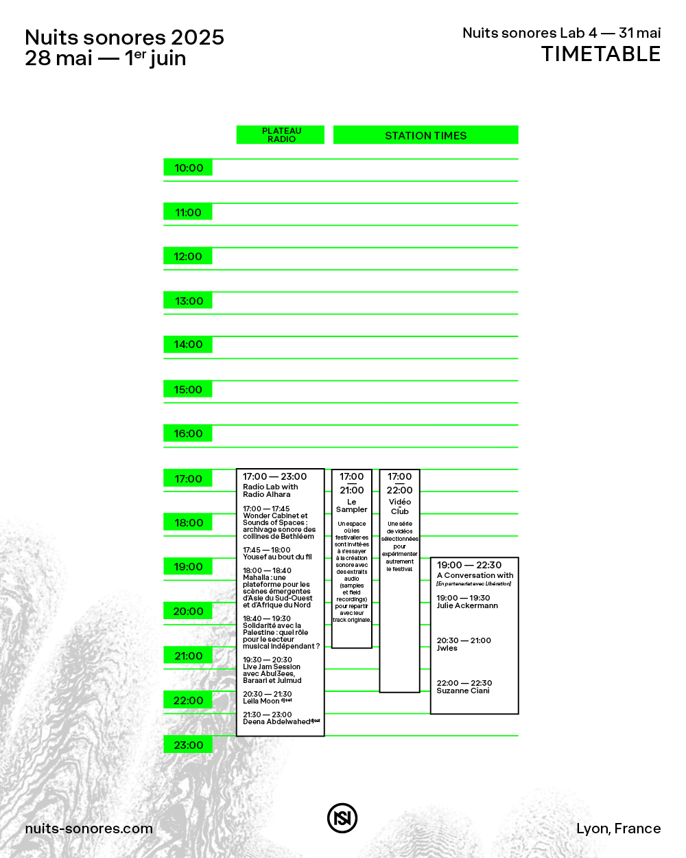 TIMETABLE – LAB 4 – Nuits sonores 202513