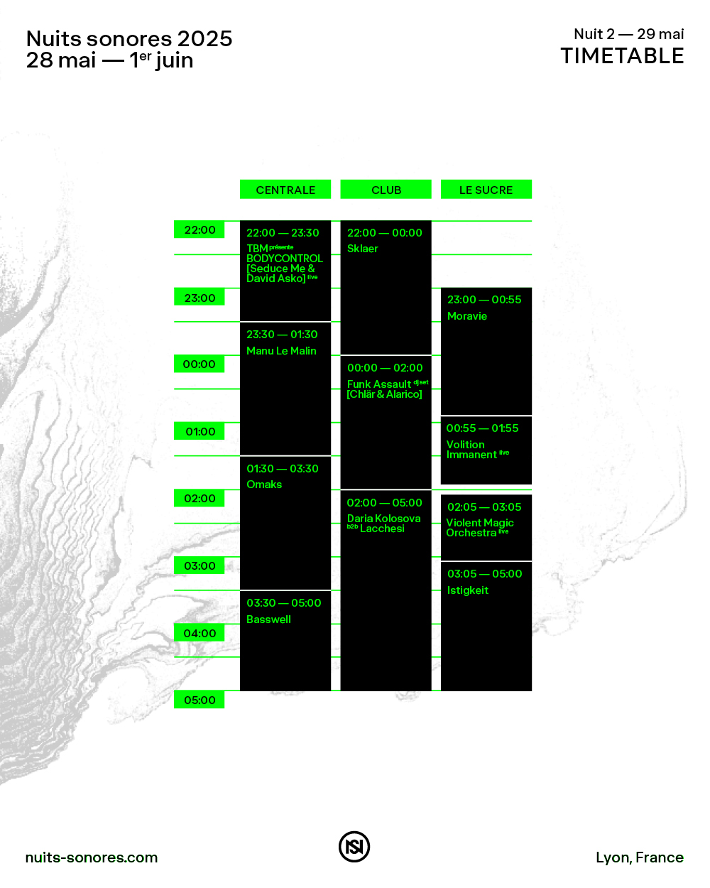 TIMETABLE – NUIT 2 – Nuits sonores 20257